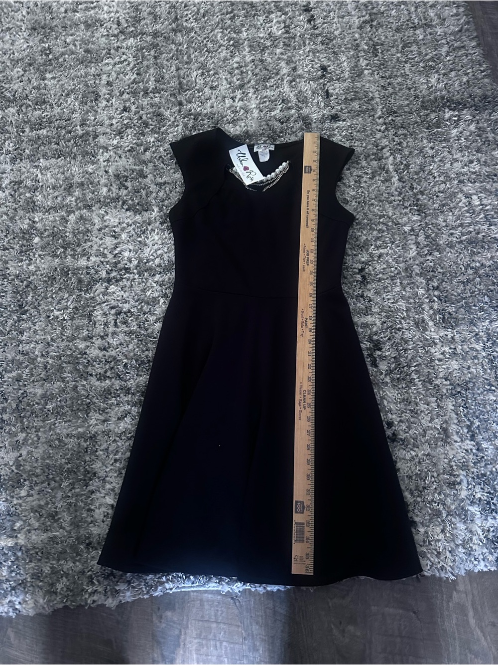 Urban Rose Black Cap-Sleeve Midi Dress with Pearl Chain Accent - Picture 7 of 7